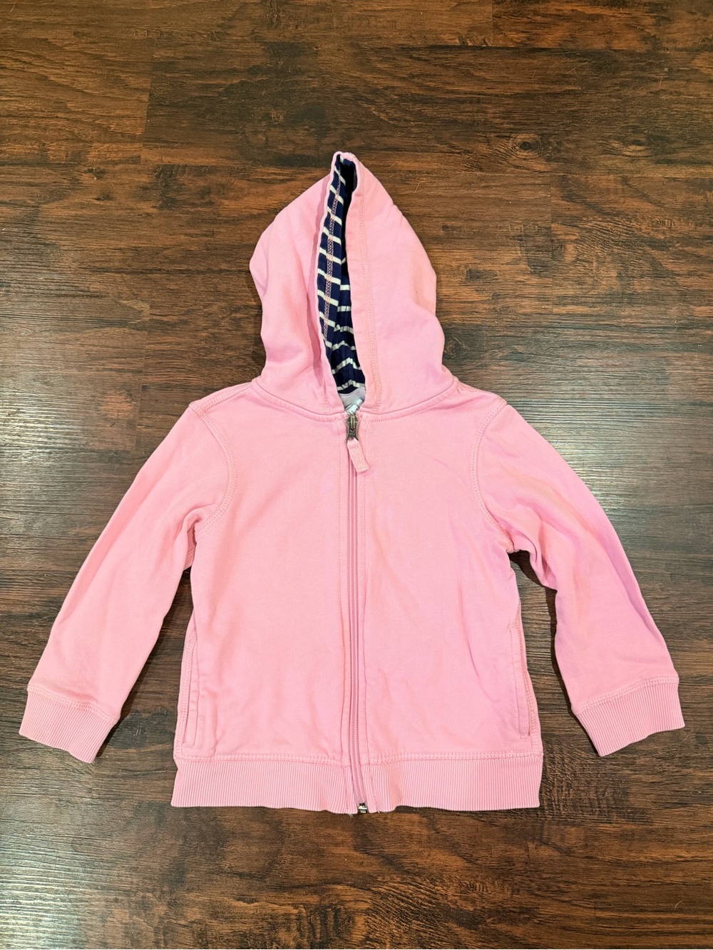 Hanna Andersson Pink Hooded Zip Sweatshirt with Striped Lining